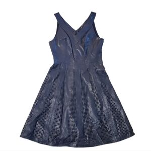 Boundary Women's Dark Navy Faux Leather Laser Cut Sleeveless Dress XS‎